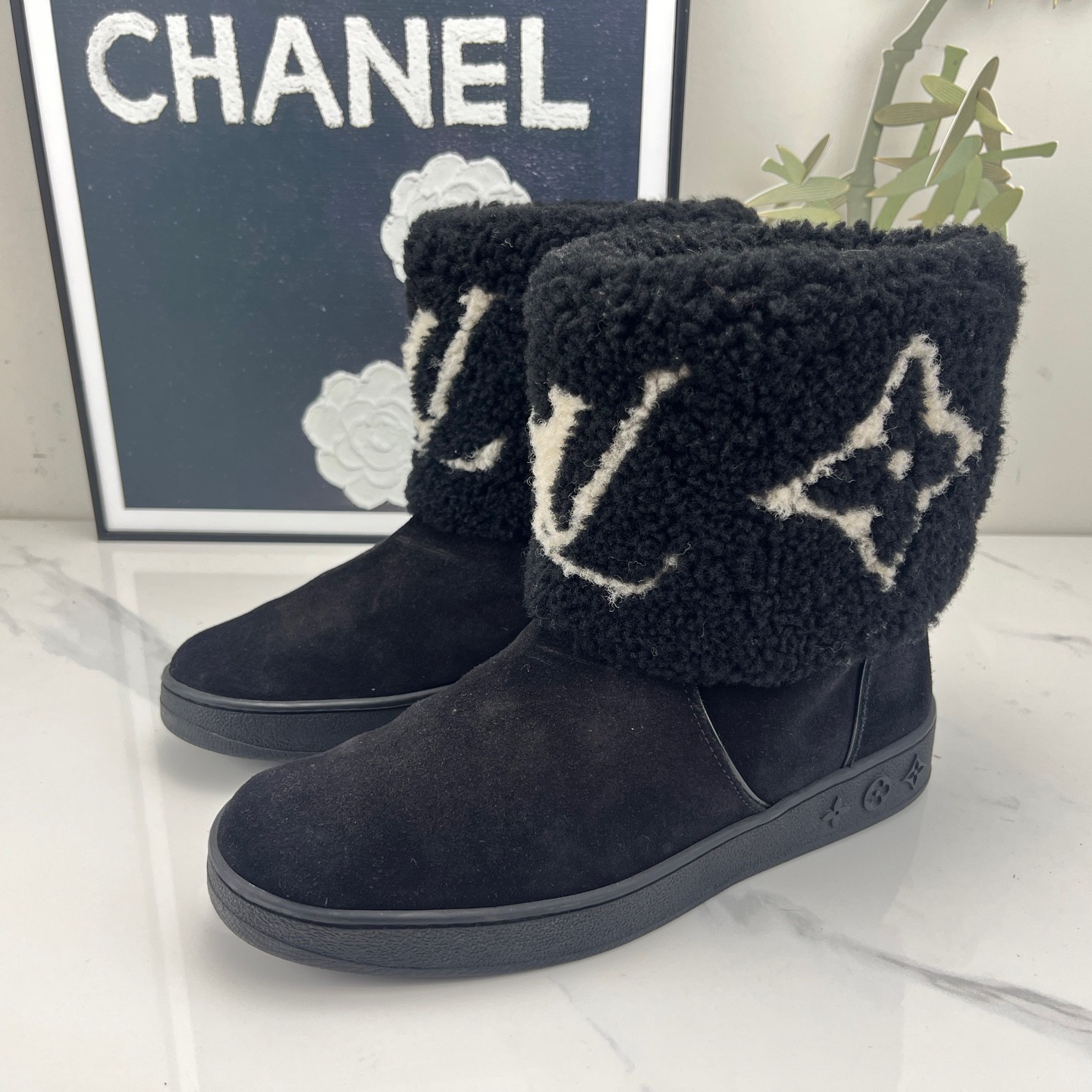 95新 LouisVuitton/路易威登 黑白老花泰迪雪地靴 35码/jm01687