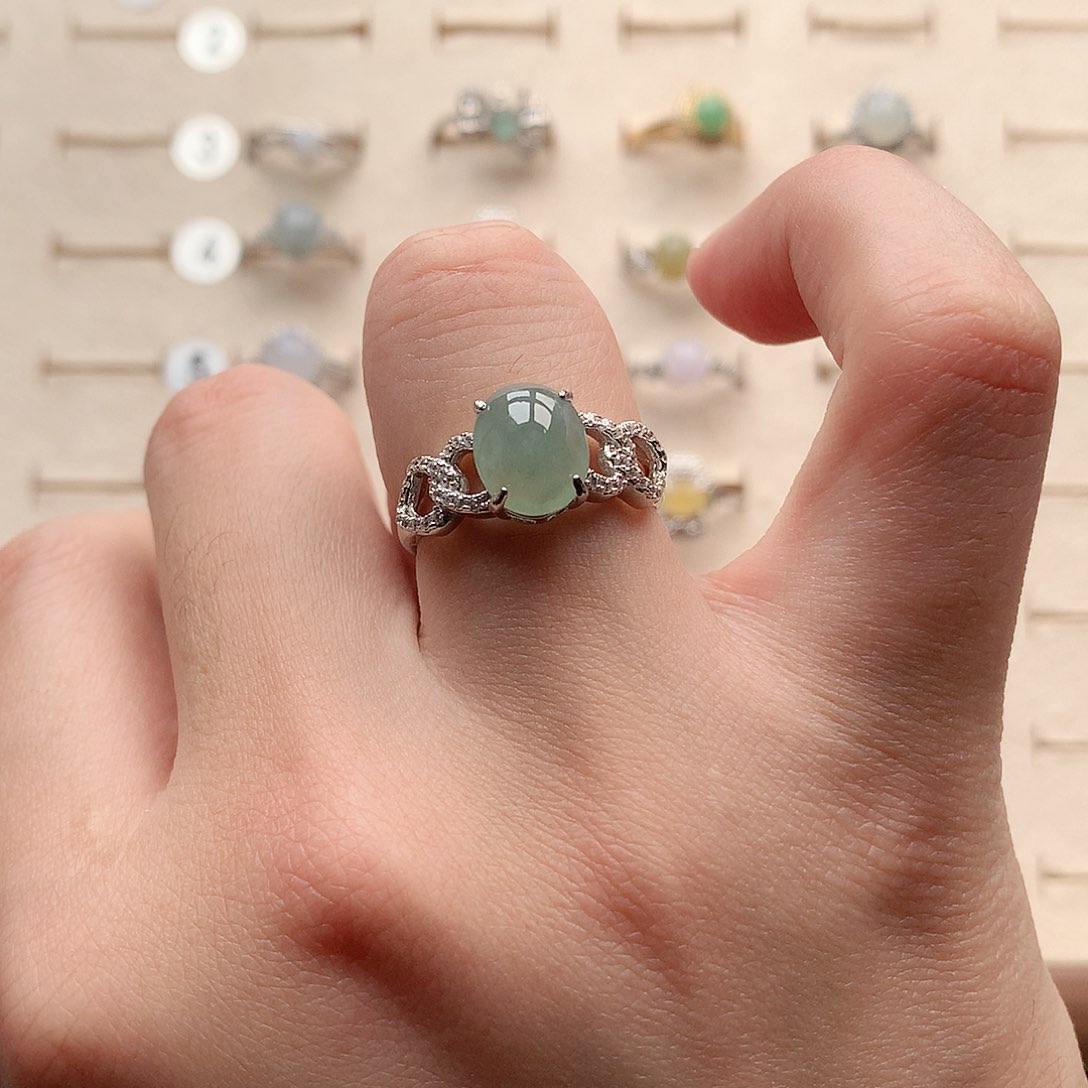 翡翠戒指银S925镶嵌0064