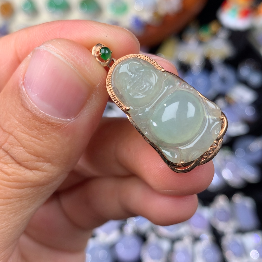 翡翠吊坠(不含链)18K金镶嵌