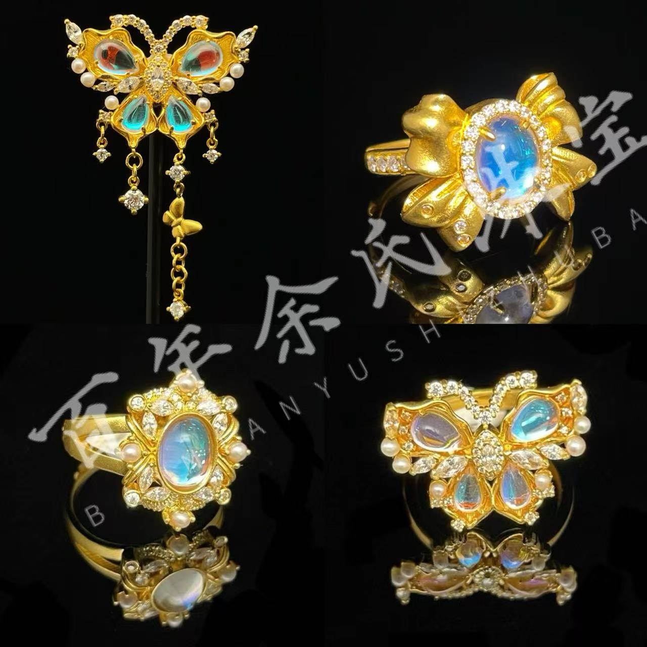 【月光女神】高定系列--足金999镶嵌戒指活口可调