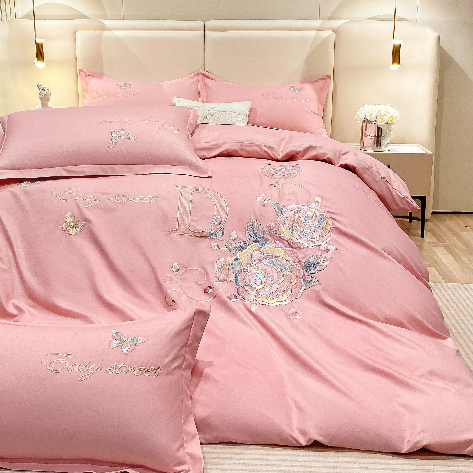 【张董甄选】定制款轻奢立体刺绣加厚磨毛吊边四件套花间集-TW