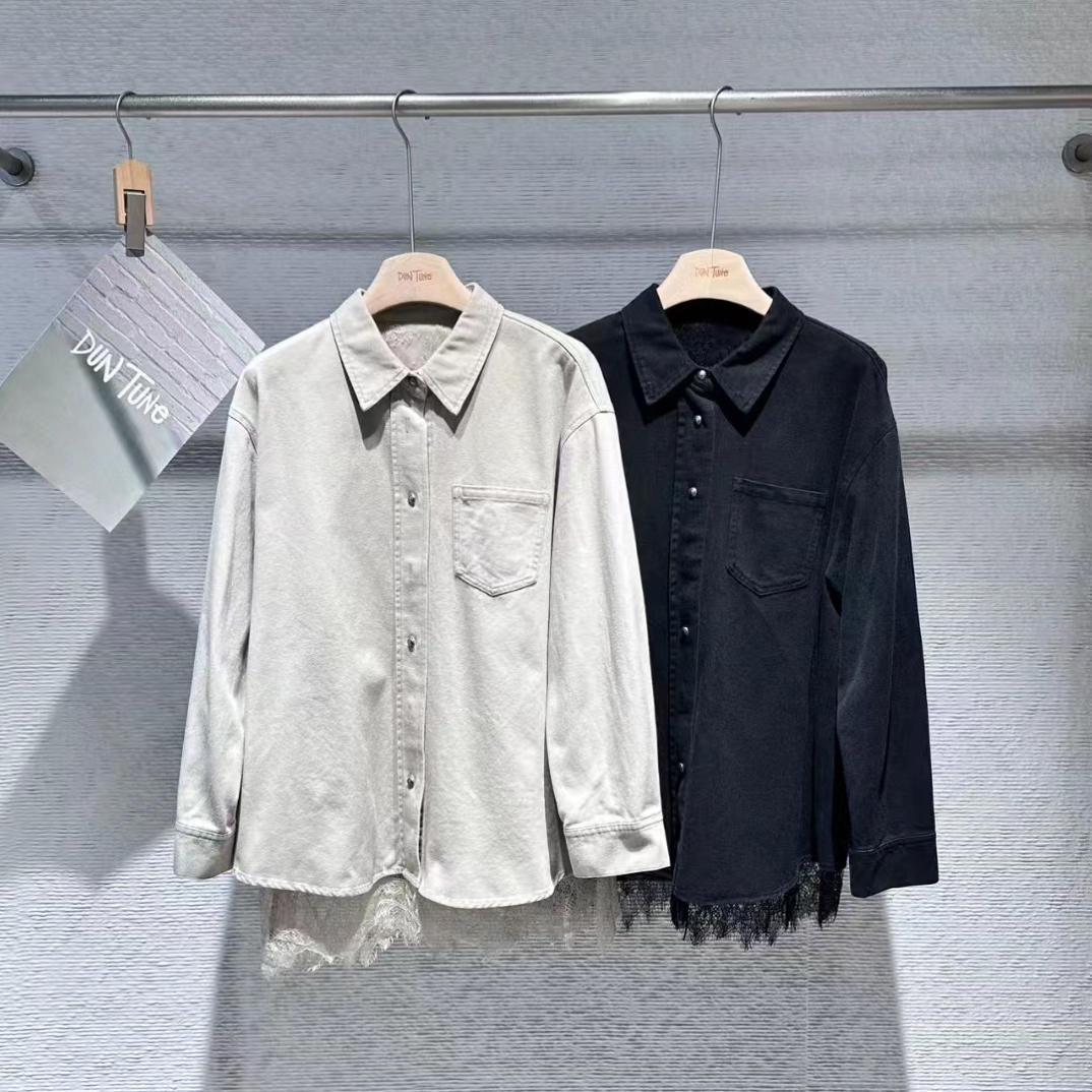 秋季慵懒风宽松叠穿无弹休闲牛仔衬衫女上衣 牛仔外套
