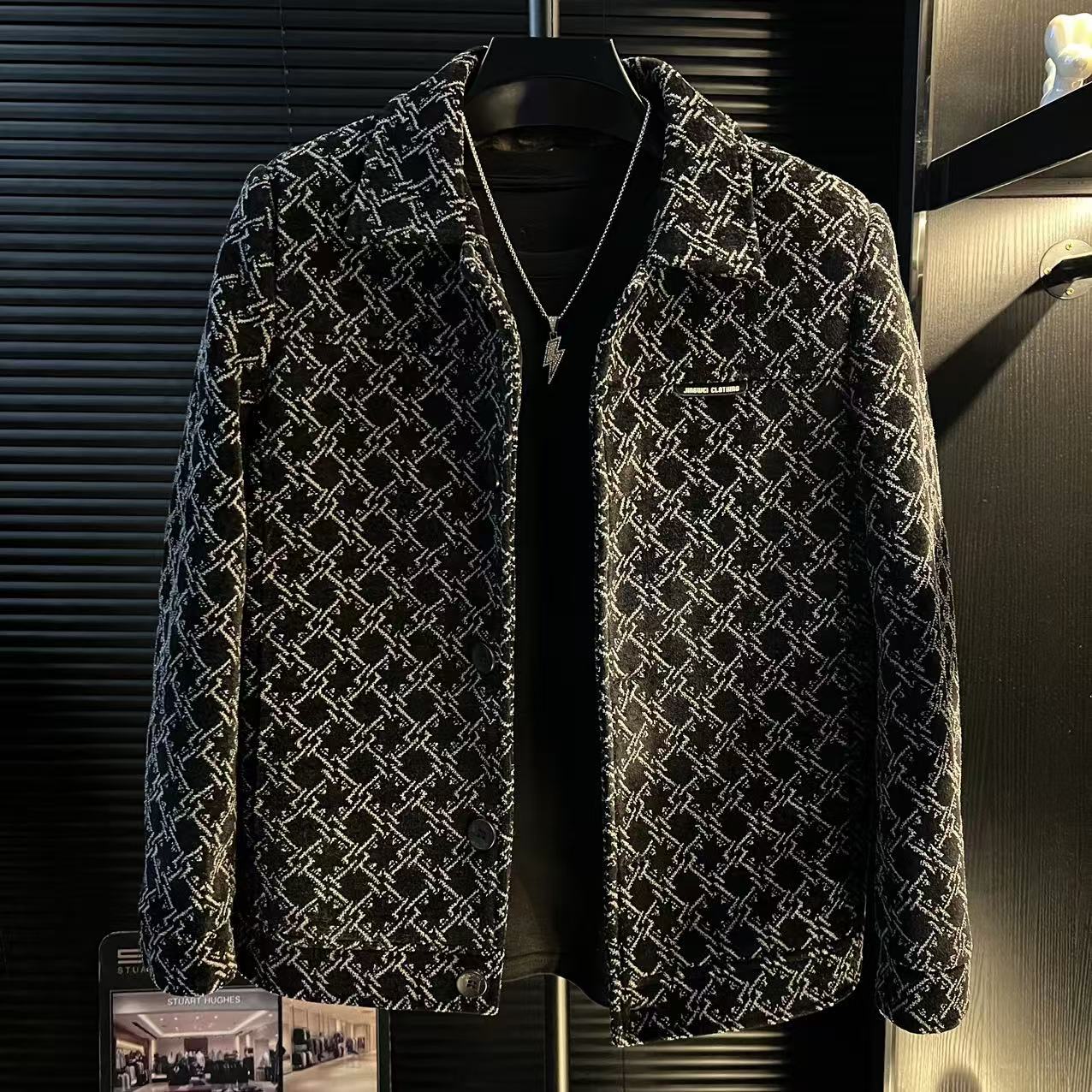 FF-短款夹克保暖男士休闲冬季翻领男秋冬季纯色本布下摆