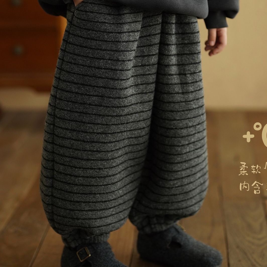 砚台家童装条纹休闲裤2025冬装新款男童束脚裤儿童加绒保暖休闲裤