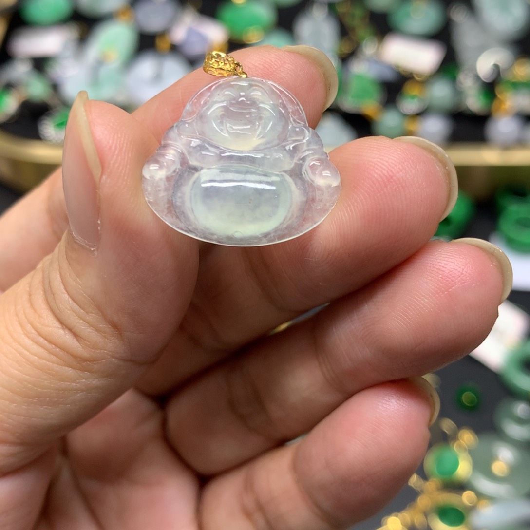 吊坠(不含链)18K金镶嵌翡翠有纹裂