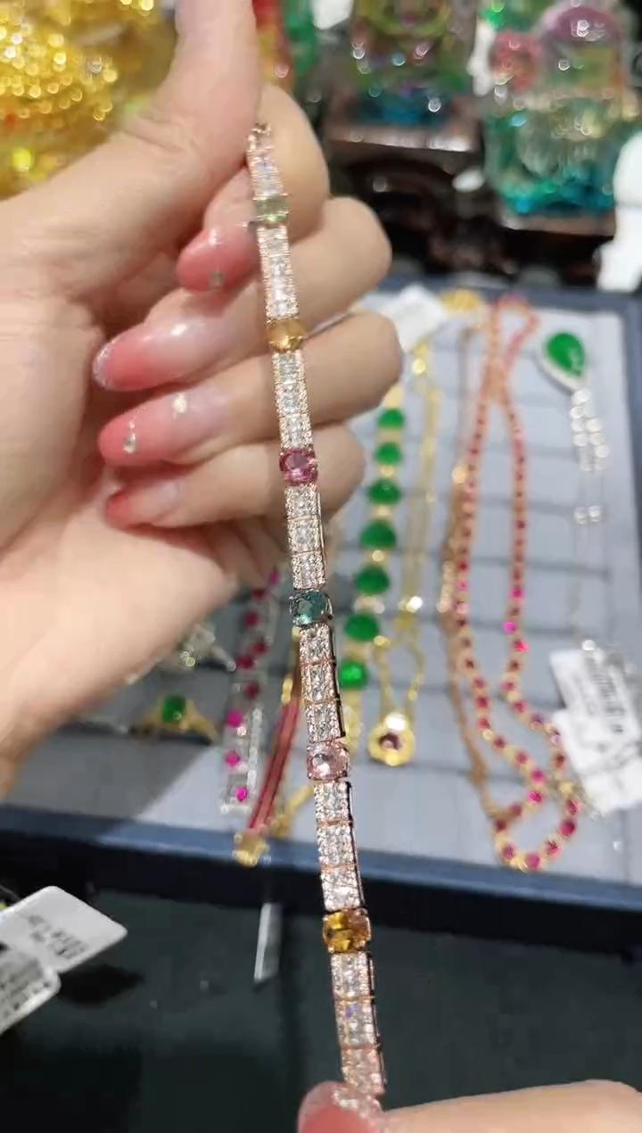 S925银镶嵌碧玺手链