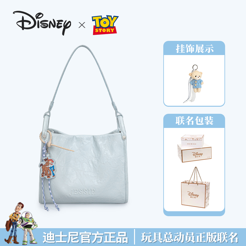 Disney/迪士尼牛仔杰西系列做旧皮水桶包慵懒风百搭学生上课手提L