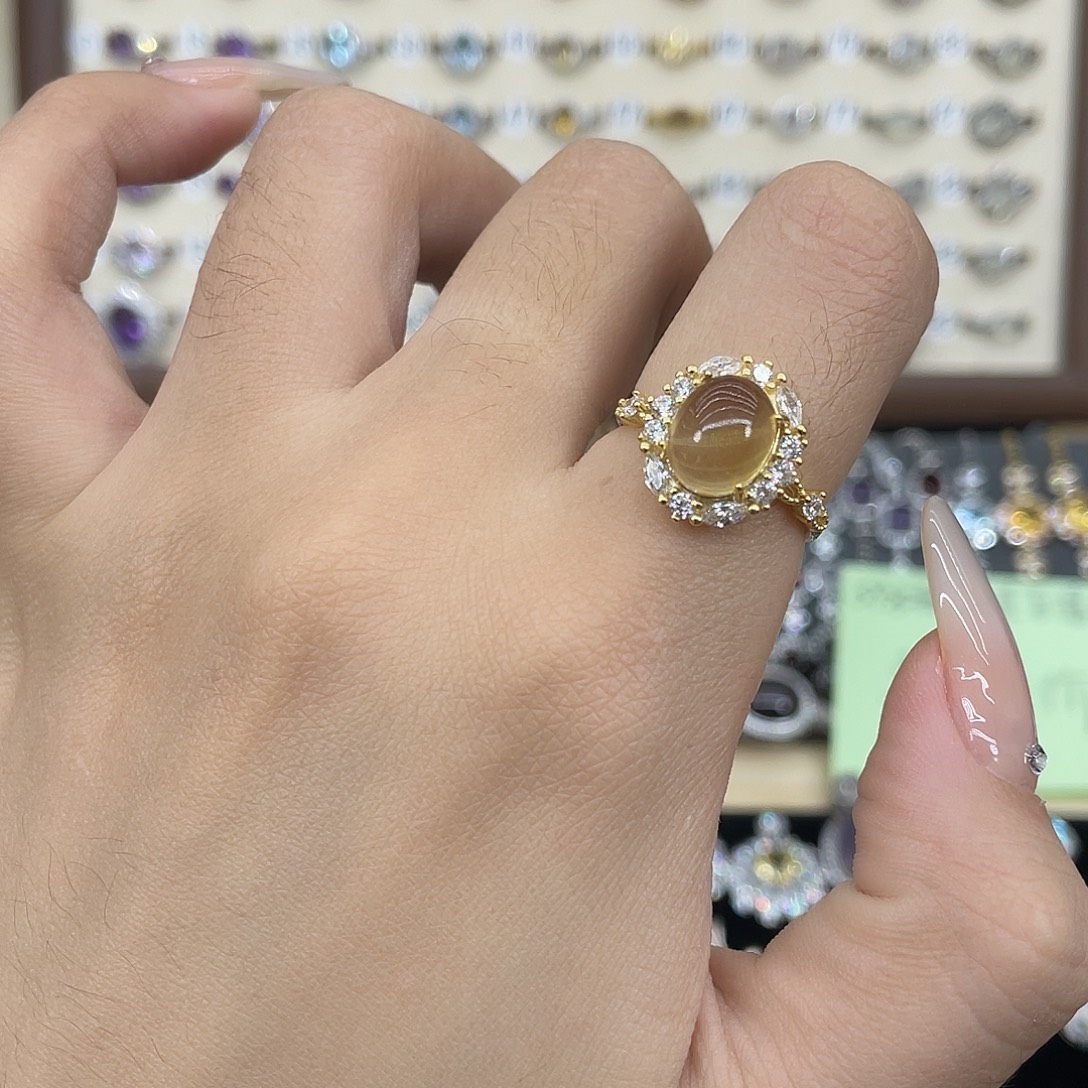 戒指银S925镀金镶嵌黄晶