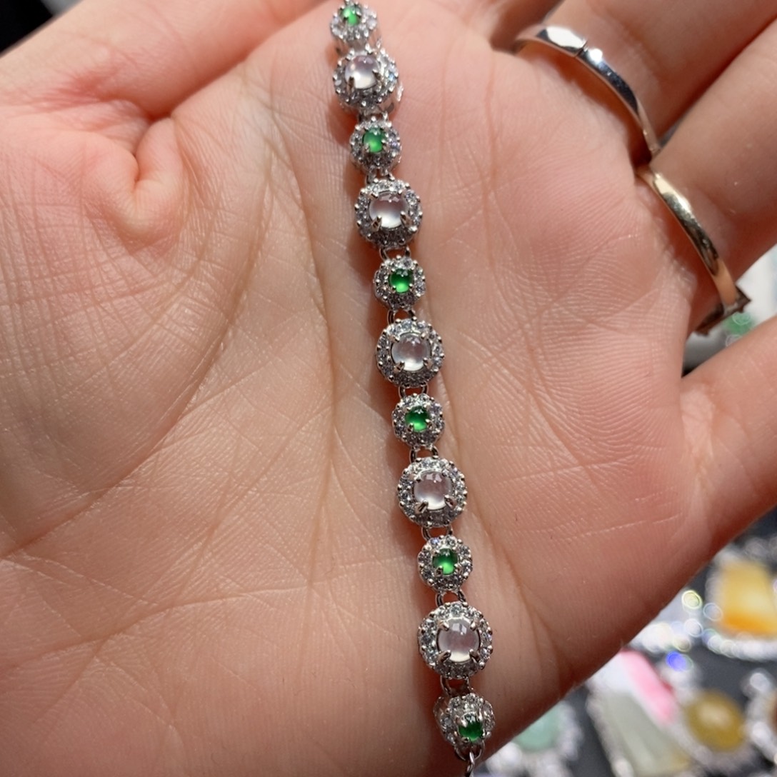 翡翠手链银S925镶嵌琪*?c c c