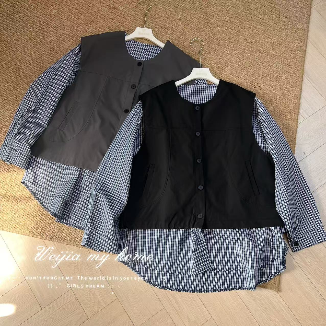 【WJ】秋款丽5888两色假两件上衣黑色（3-6）