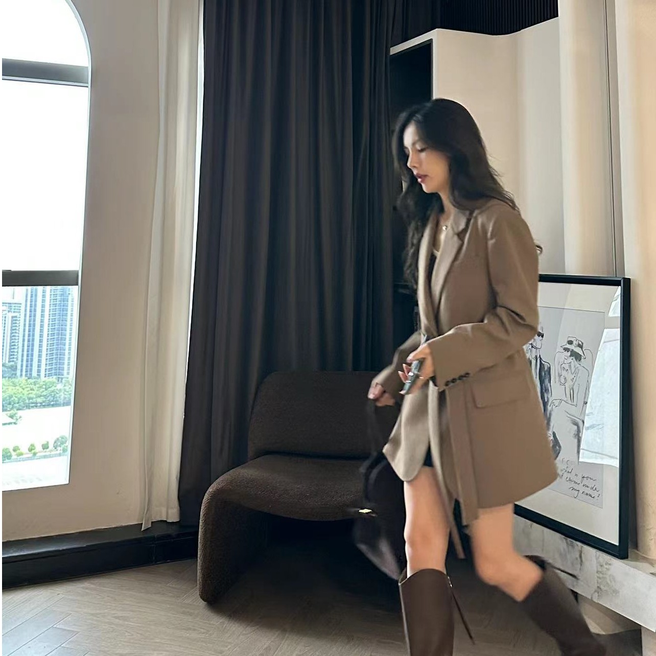 「冰萃美式」不理理秋季宽松系带西装外套1455