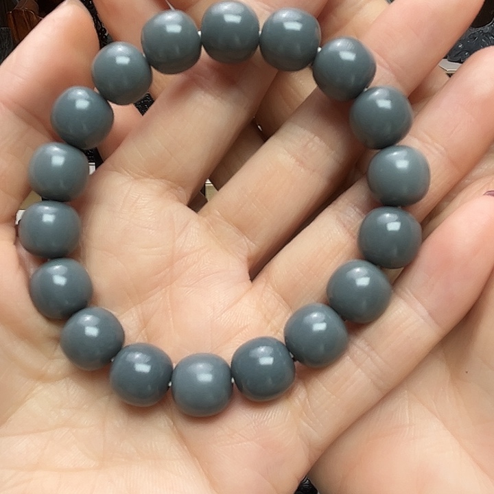 和田玉（墨玉）未镶嵌颈饰卡12墨蓝迪灰特细