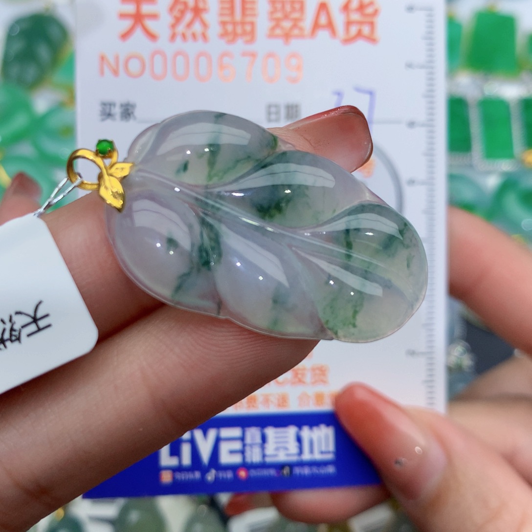 翡翠颈饰18K金镶嵌叶子