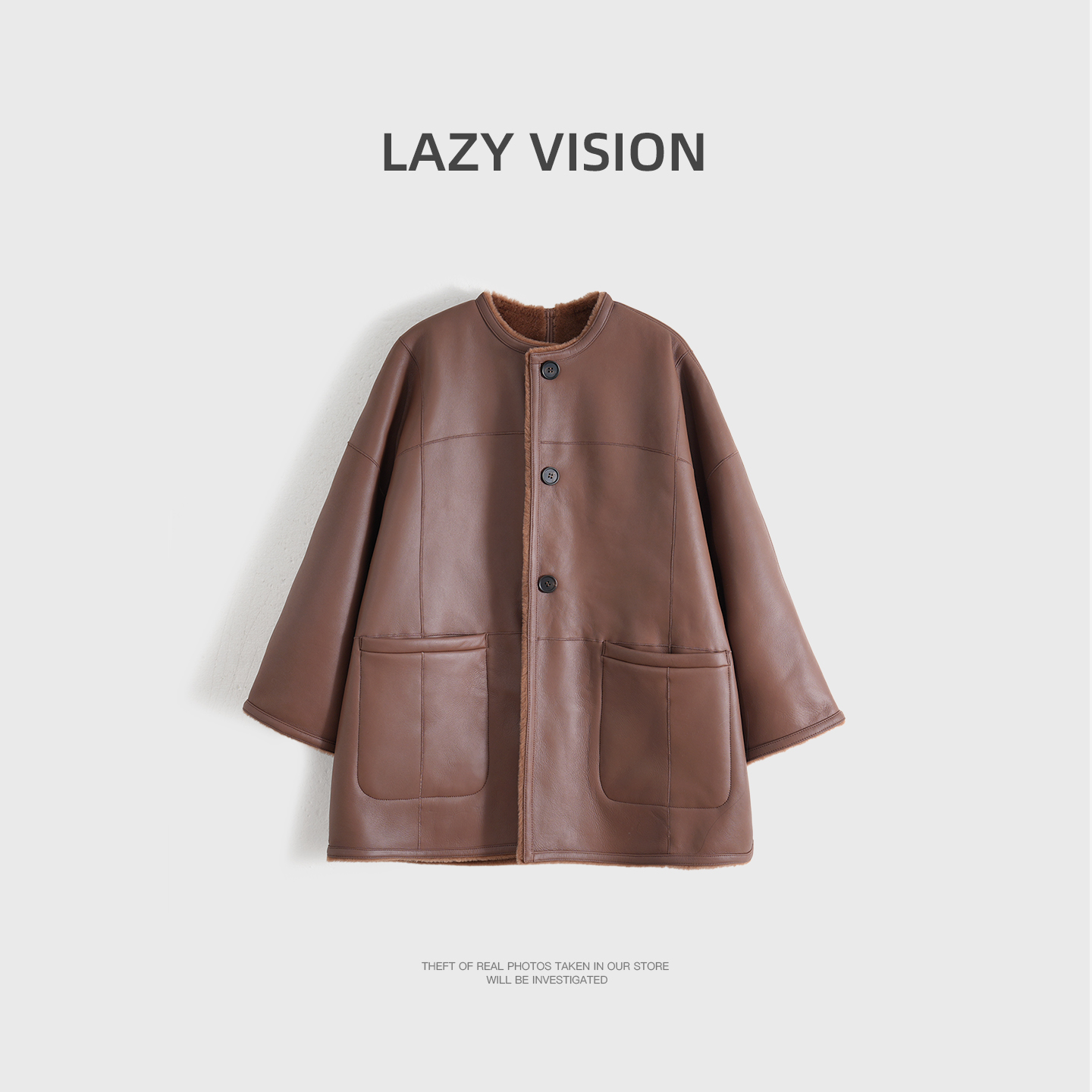 LAZYVISIONLAZYVISION小羊一体中长款简约女士拉贡外套ZMD-33331