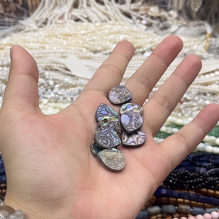 未镶嵌玛瑙/玉髓珠宝半成品6个鲍鱼贝侧孔水滴片珠