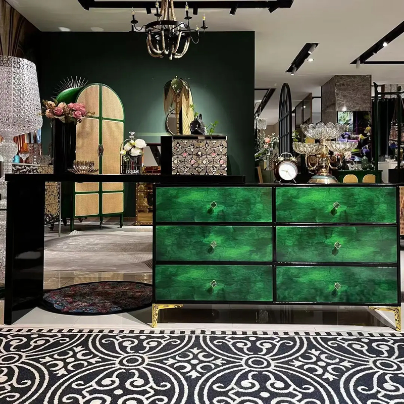【喜悦家具】YR 885#祖母绿梳妆台 斗柜120-40-79搭板120-40-83