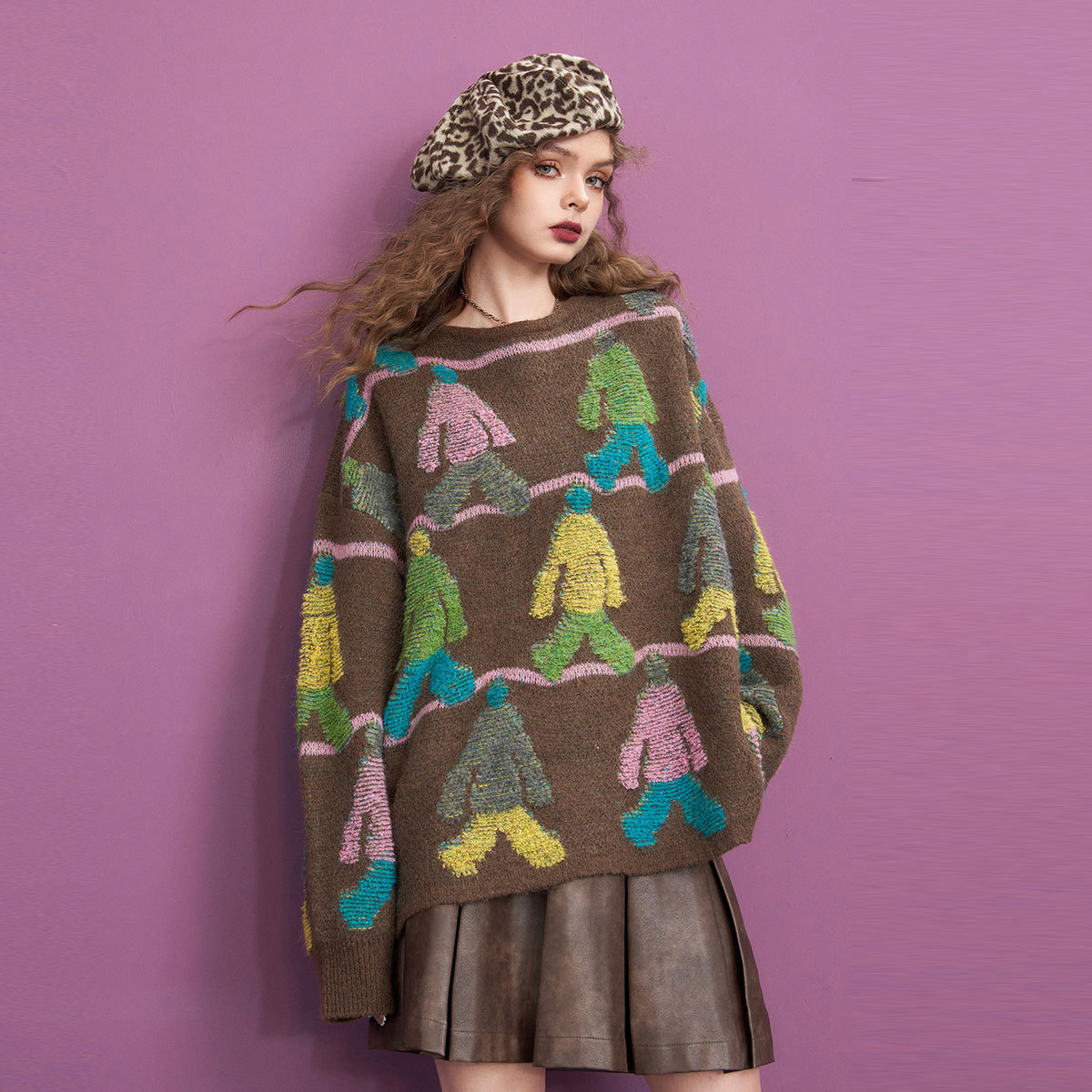 2025秋冬新款软糯复古毛衣女宽松无帽圆领休闲25702038