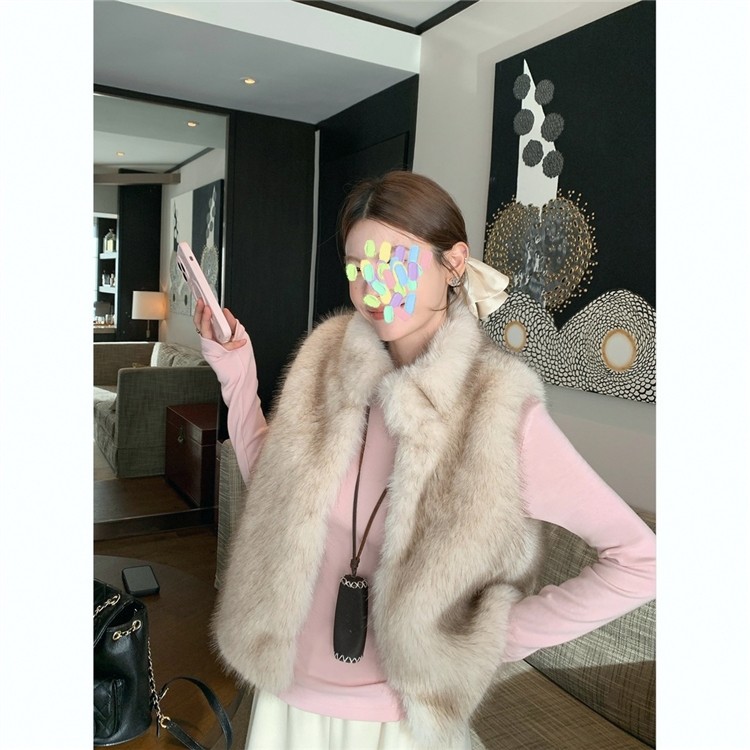 人造皮草 秋冬短款无袖上衣气质温柔风韩系毛毛马甲女毛茸茸背心