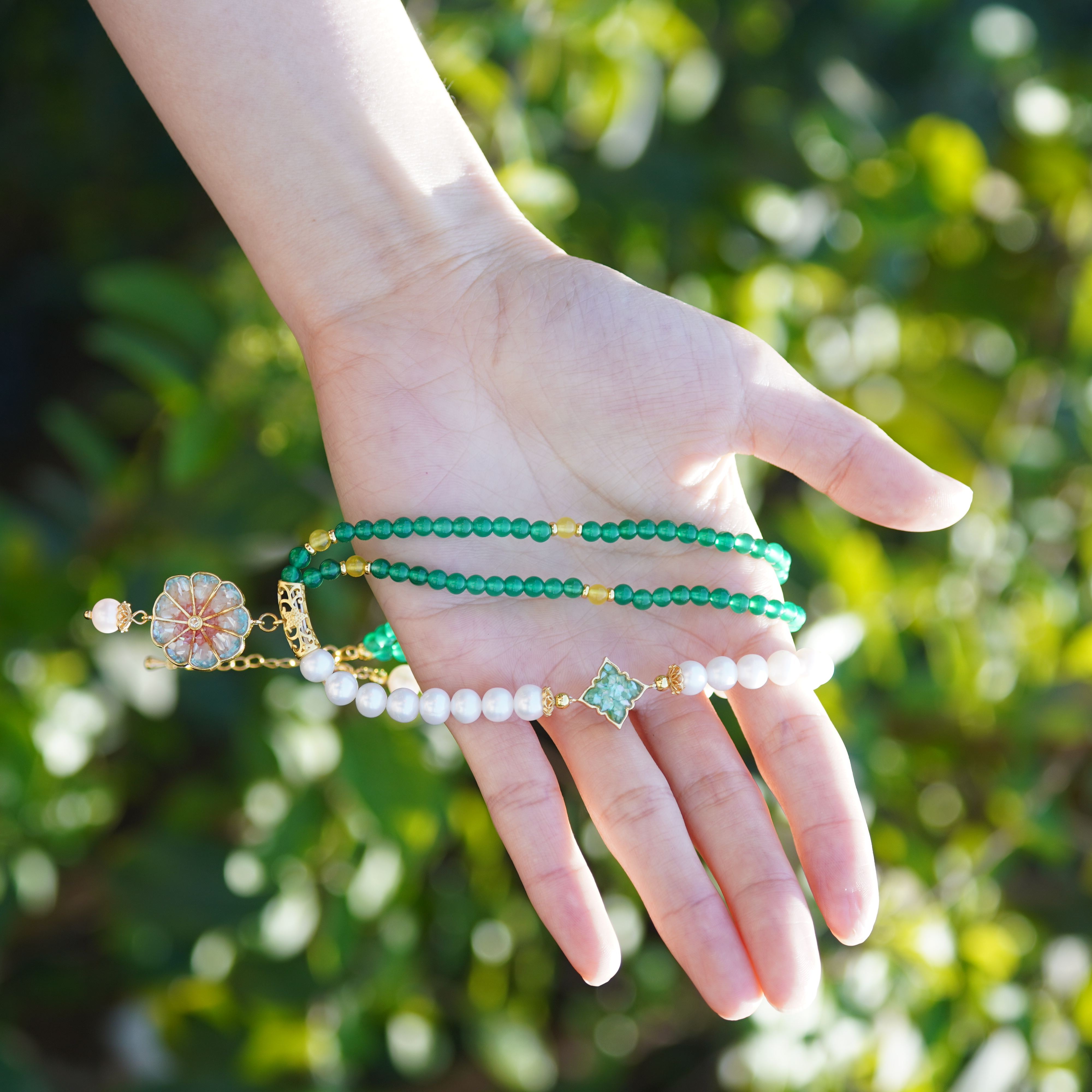 青珐翠【青瑶衔珠】项链螺钿礼物生日结婚嫁妆旗袍汉服古风古韵国风