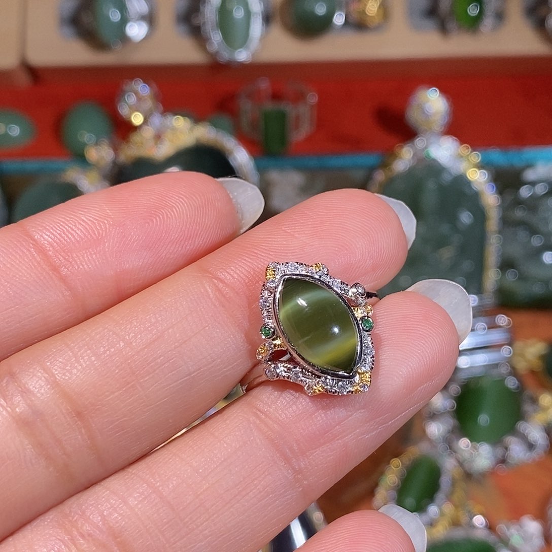 和田玉（碧玉）银S925镶嵌戒指