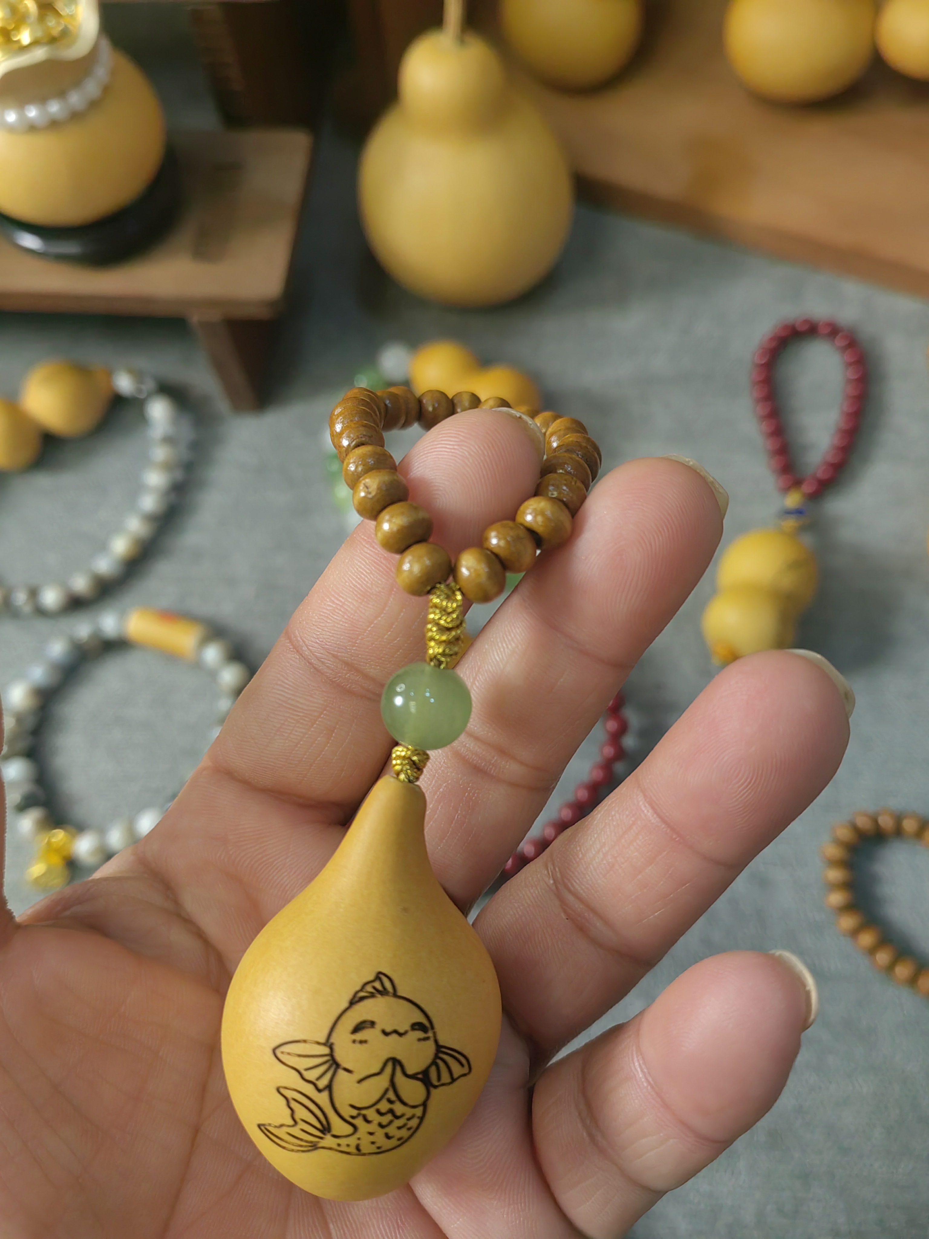 非金属木质手镯 精美挂件木珠年年有余