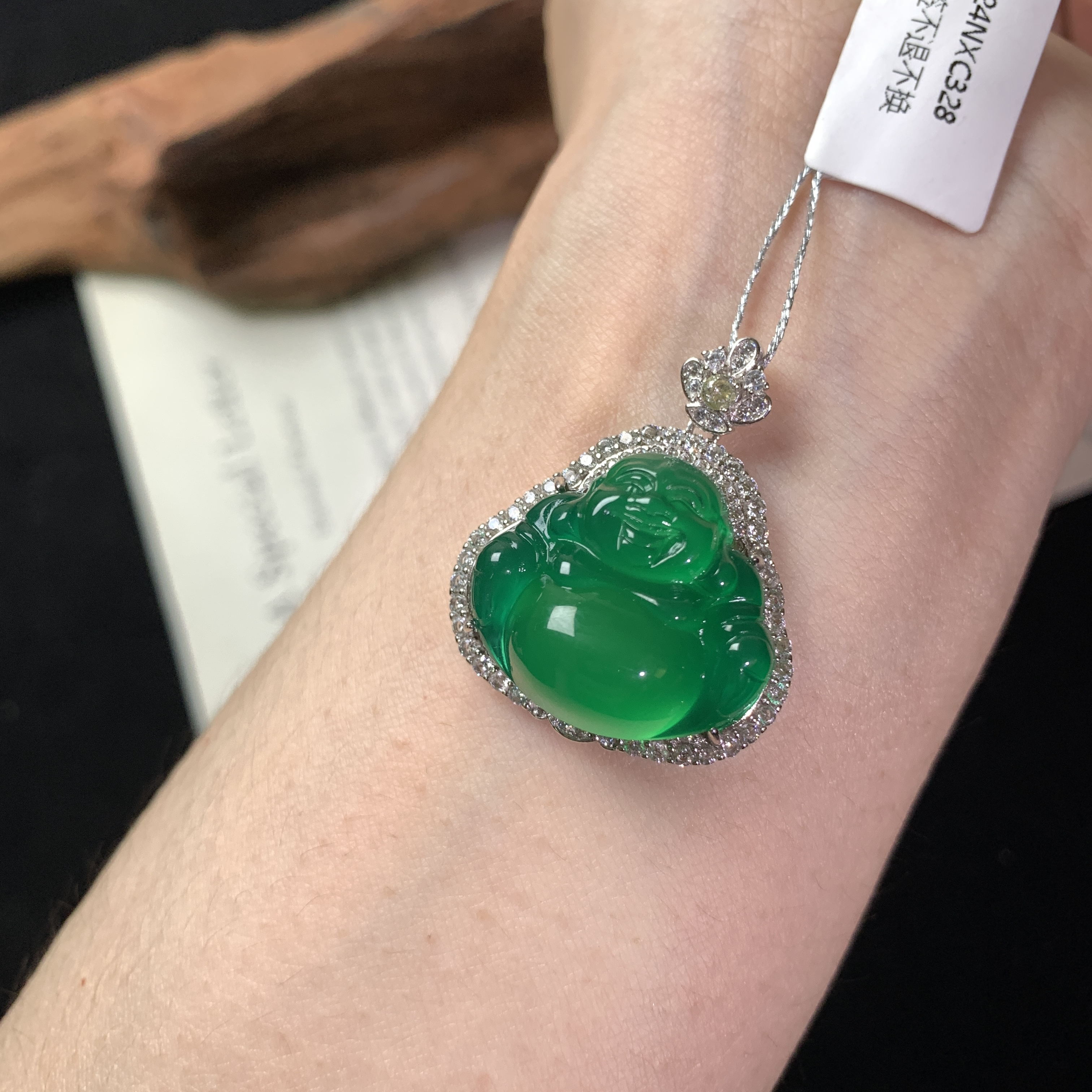 大肚绿佛公玉髓吊坠天然石英质玉坠项链925银轻奢小众大肚佛吊坠