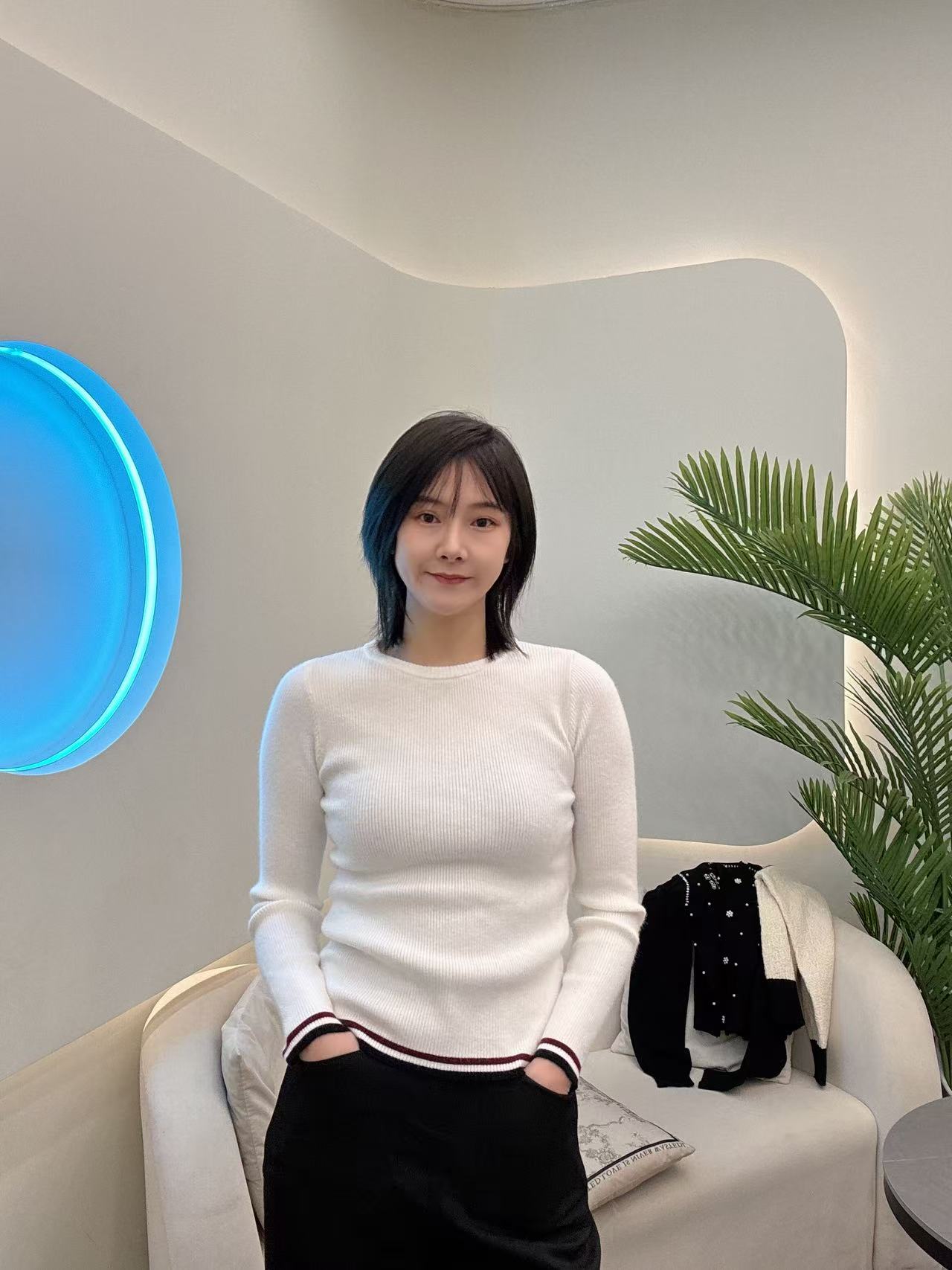 韩系氛围感穿搭修身显瘦撞色圆领单穿内搭针织衫6206