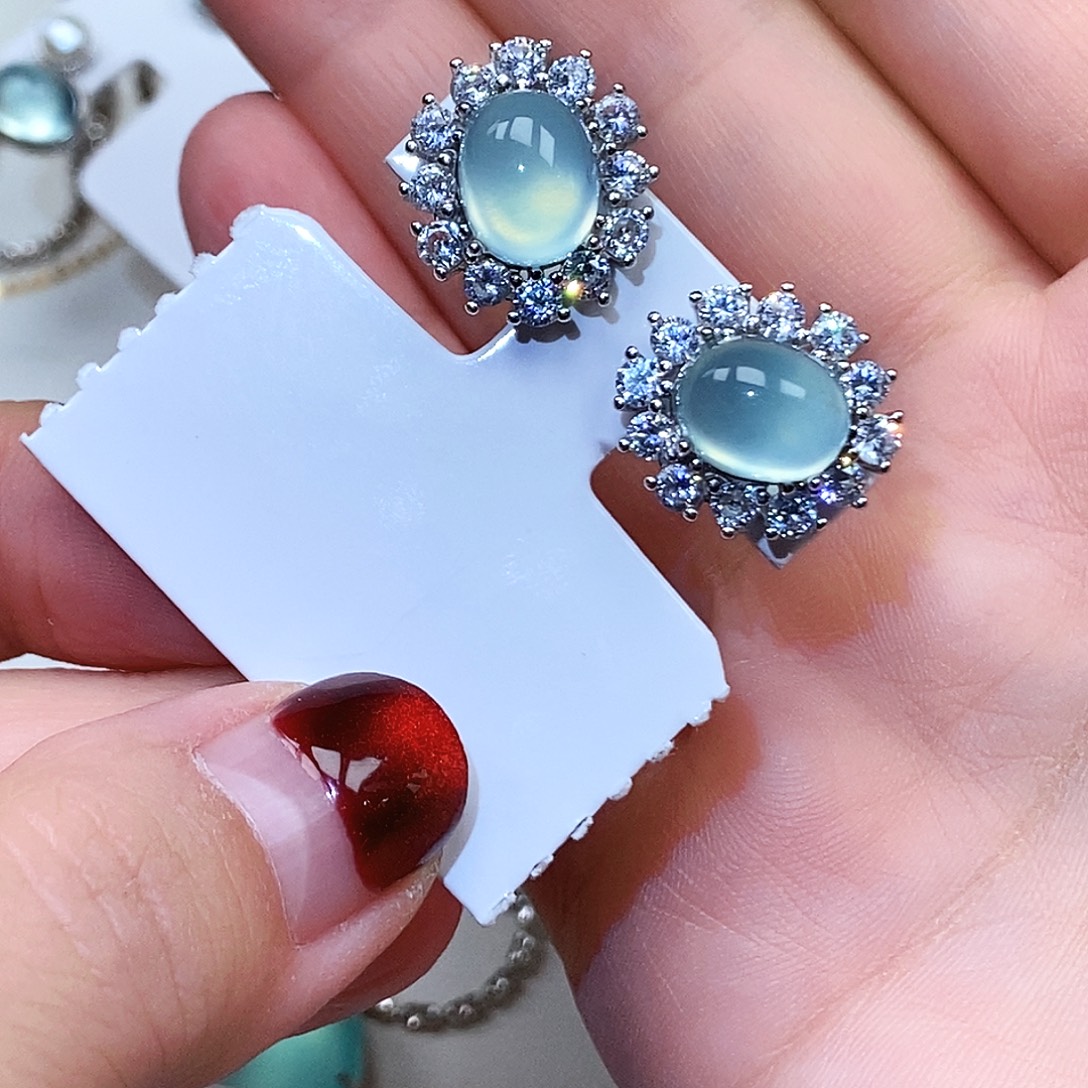 蛇纹石玉银S925镶嵌耳坠