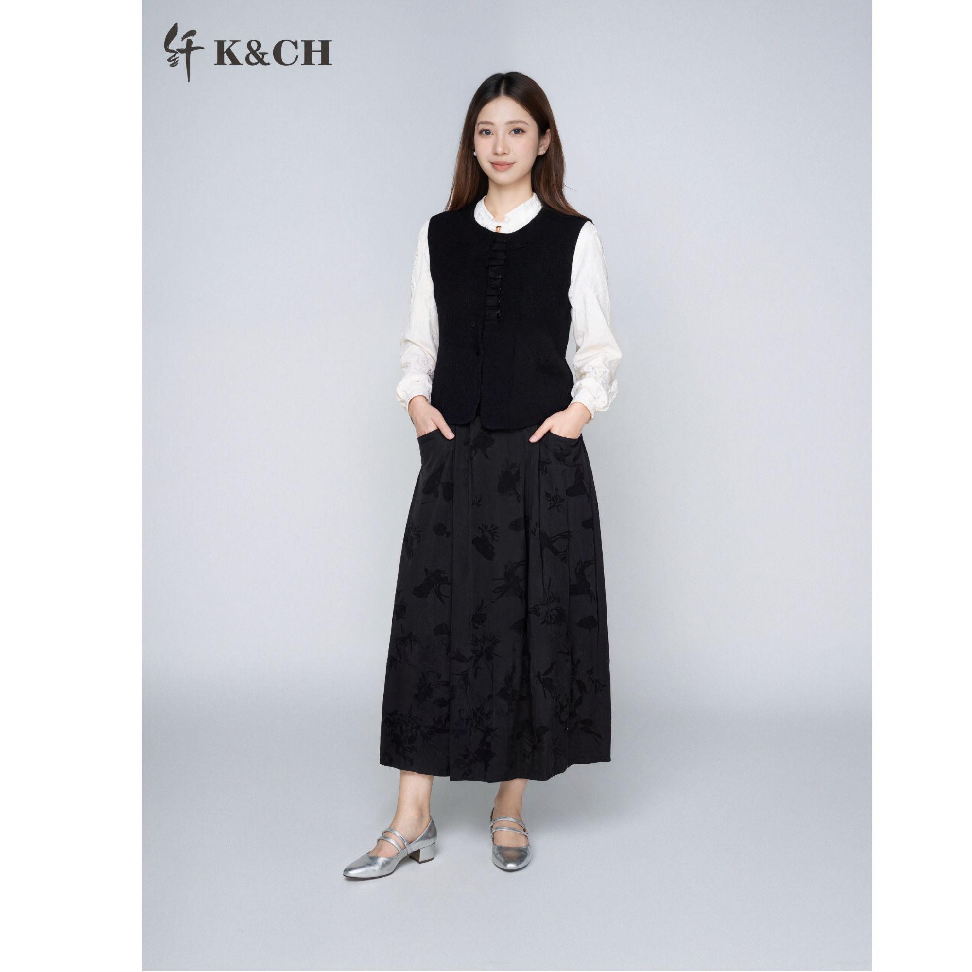 K&CH/纤长裙高腰不起球新中式常规春季复古工装风:8542EH842H1