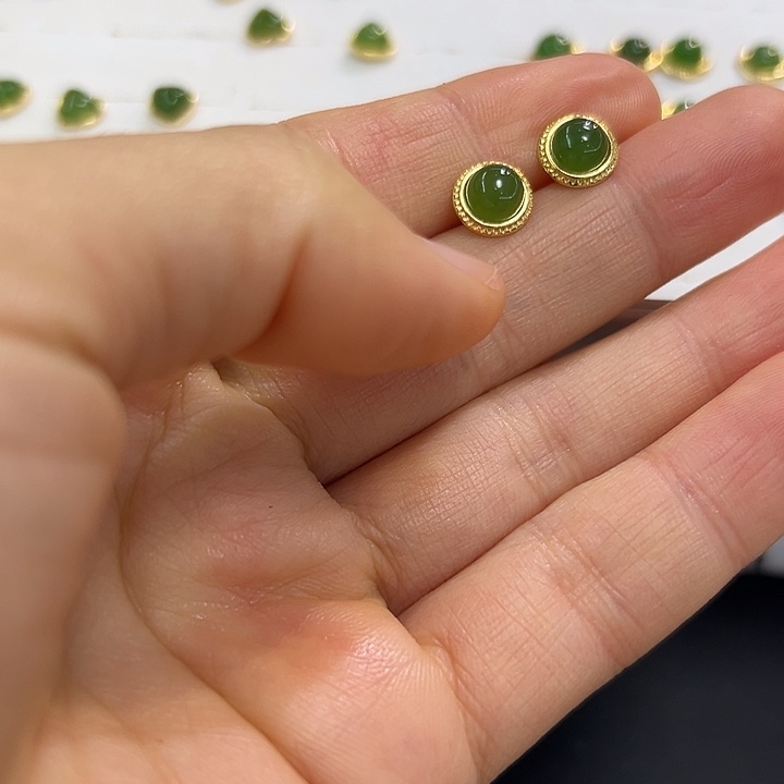 和田玉银S925镶嵌耳饰