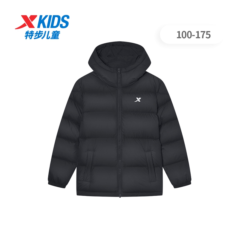 特步儿童连帽加绒保厚款防风锁温轻便时尚保暖外套675426199036