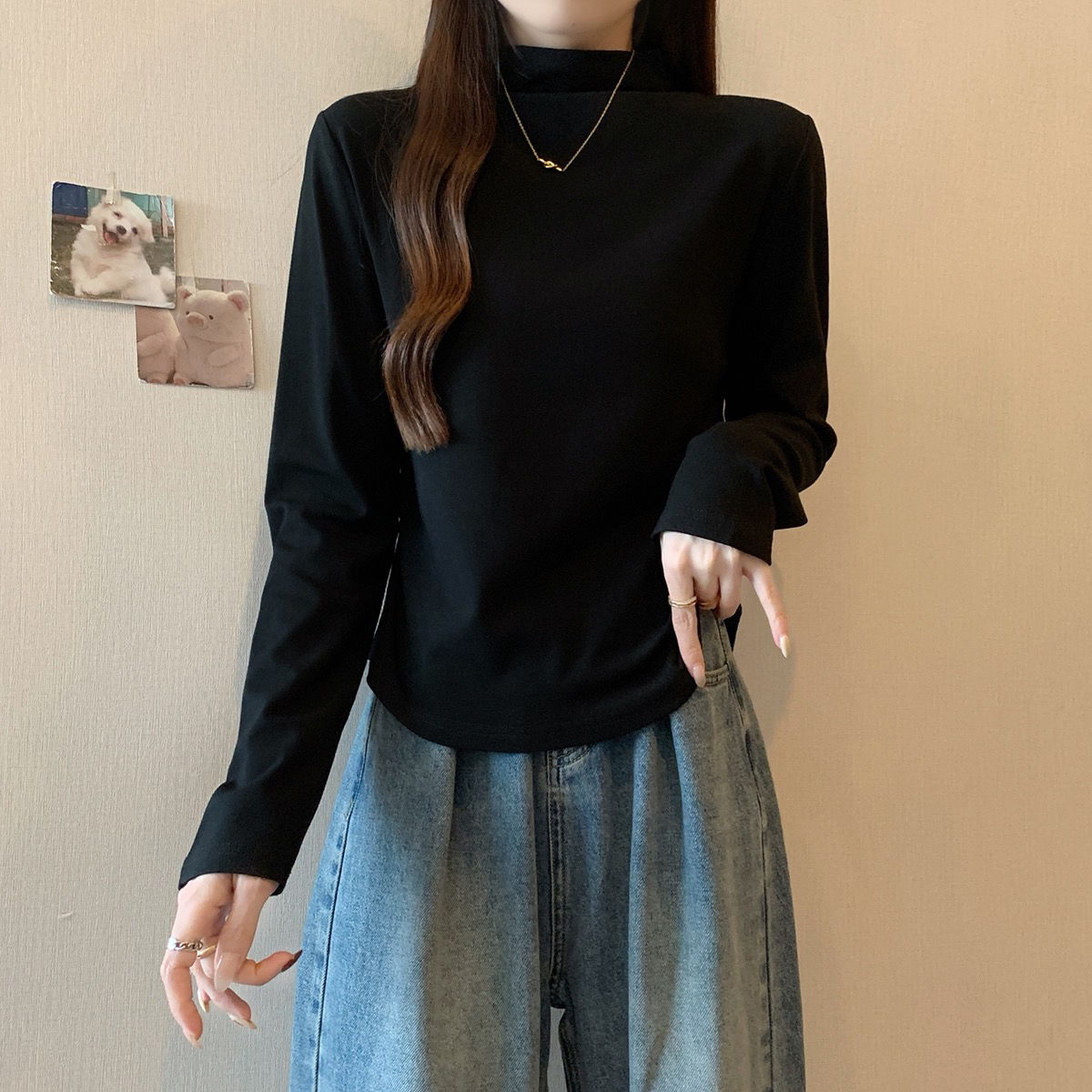 【冰姐】2025秋冬新款大码加绒加厚半高领上衣