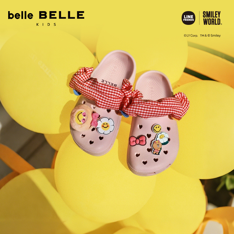 百丽LINE FRIENDSxSMILEYWORLD联名布朗熊款萌洞洞鞋童鞋子沙滩拖