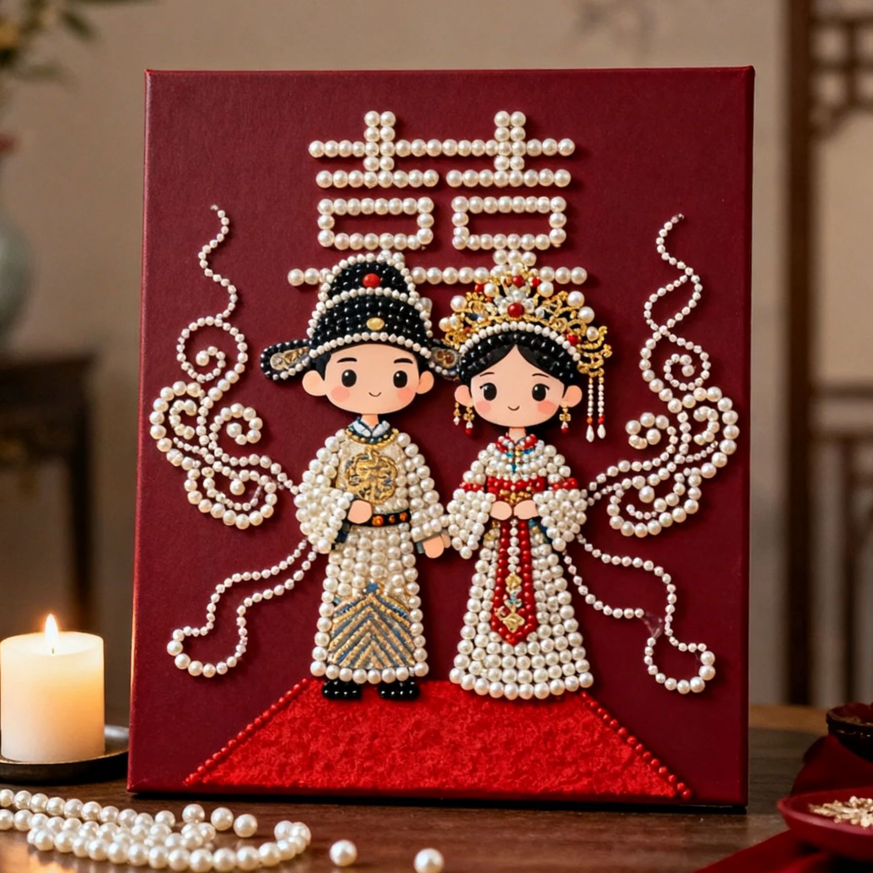 DIY珍珠画手工创意高级感新婚喜字闺蜜礼物全套材料客厅装饰挂画