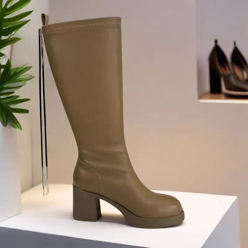 靴子女款长靴2024秋冬季新款时尚小个子粗跟防滑英伦骑士靴55069