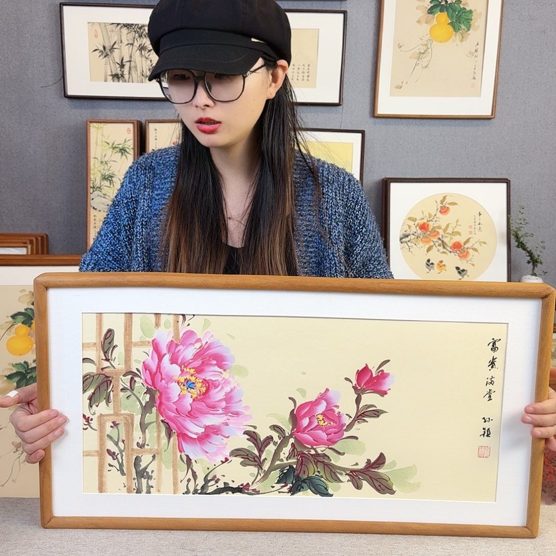 书法手绘带框尺寸： 36*69