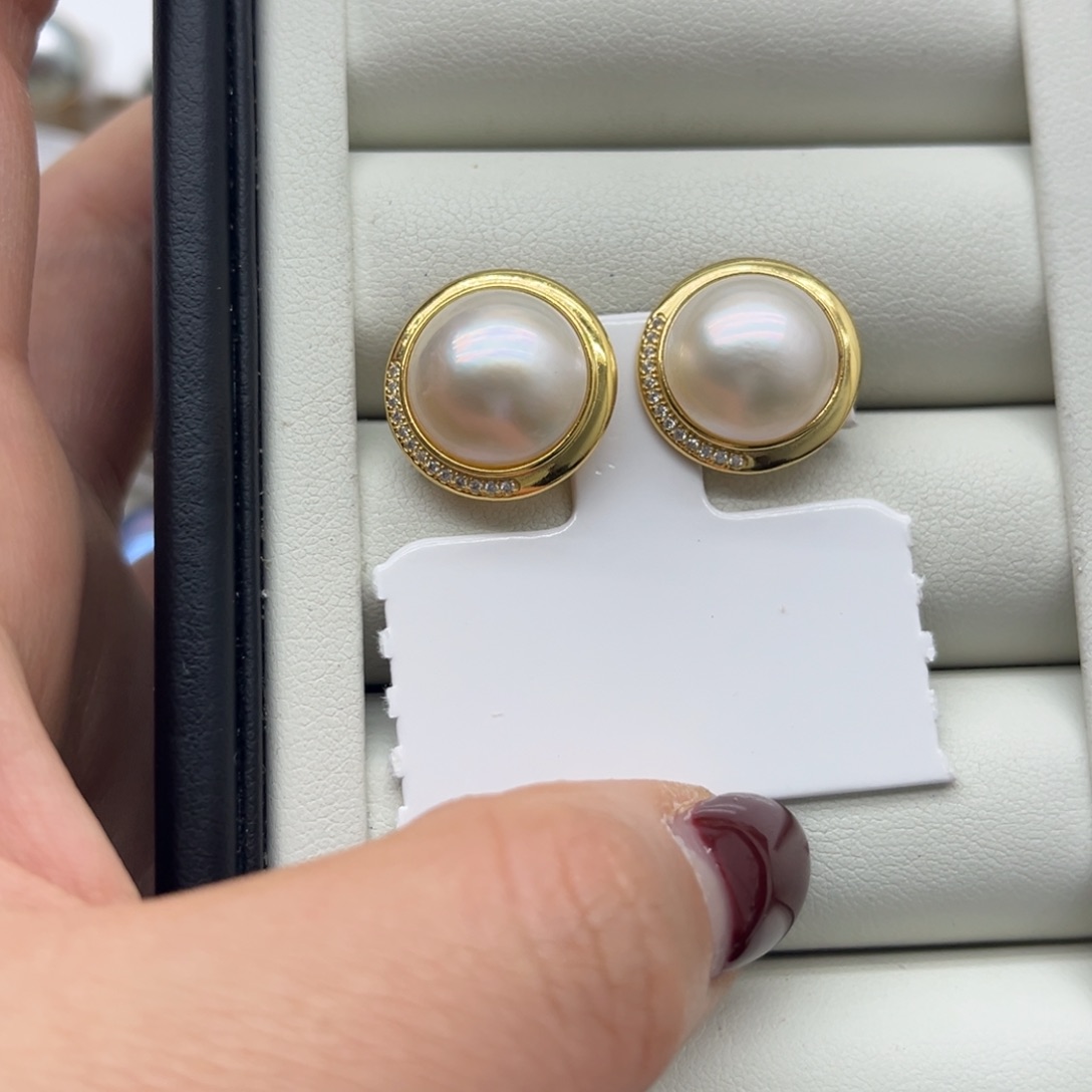 拼合珍珠（马贝珠）银S925镶嵌耳饰