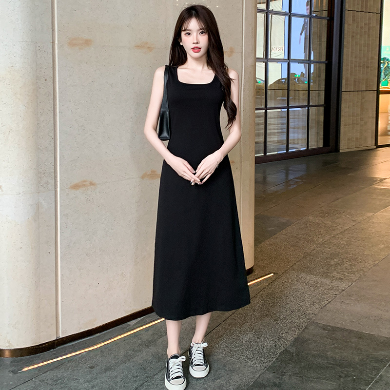 老钱风松弛感女装宽松休闲慵懒风显瘦长款打底背心裙气质连衣裙
