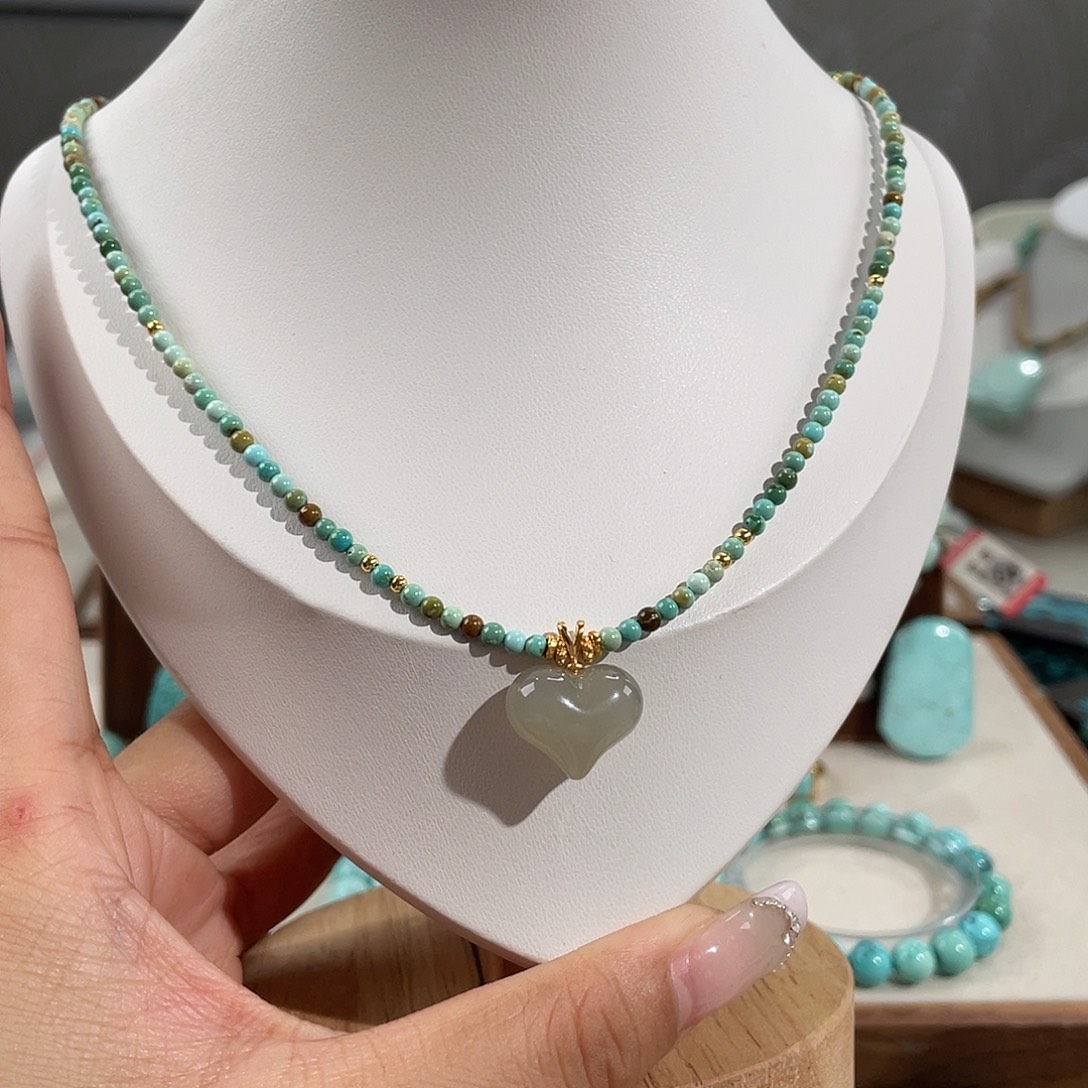 绿松石银S925镀金镶嵌精品锁骨