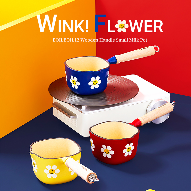 【焱焱内地】BOILBOIL 12芳园系列木把贴花小奶锅铸铁珐琅锅