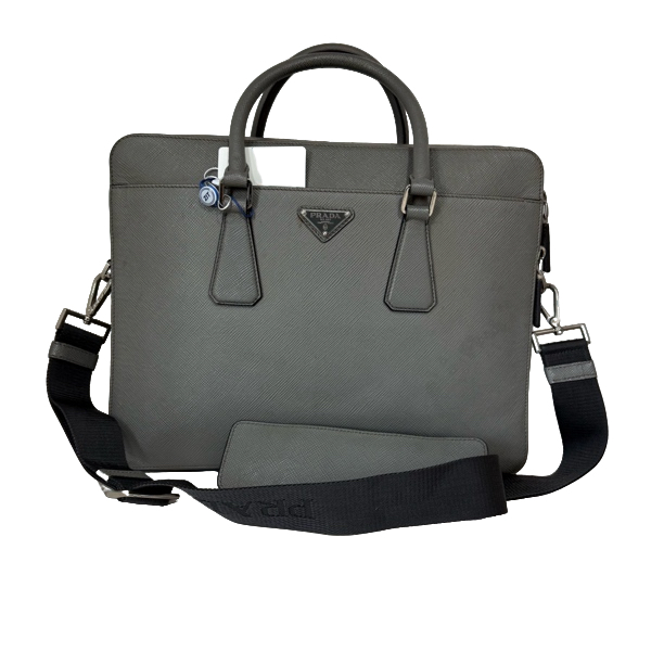 95新 Prada/普拉达 全皮灰色十字纹手提包/226