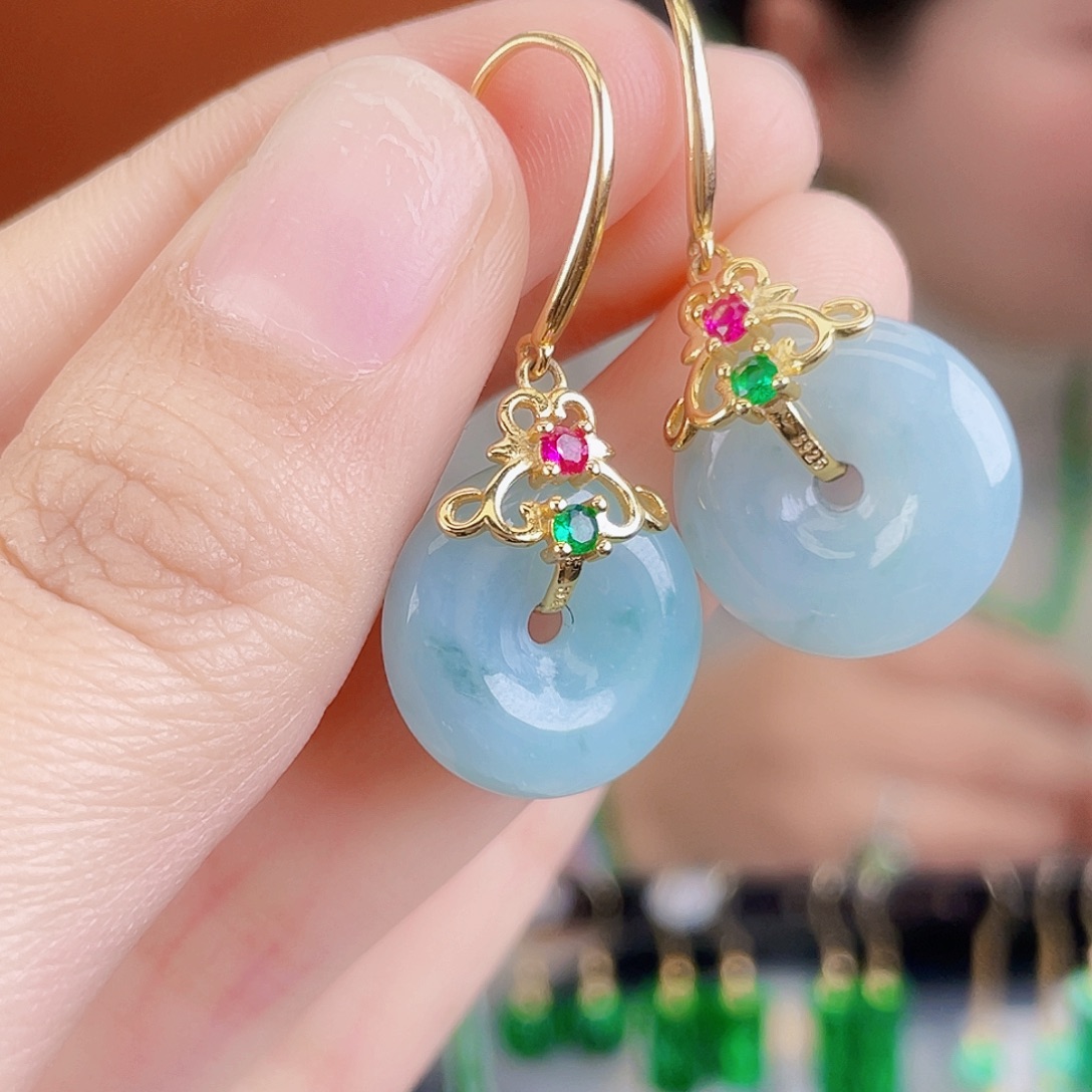 翡翠银S925镶嵌耳饰