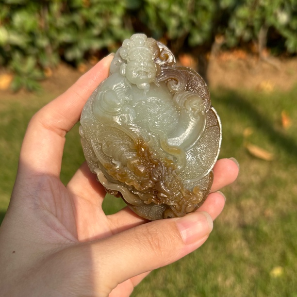 和田玉且末糖财神手把