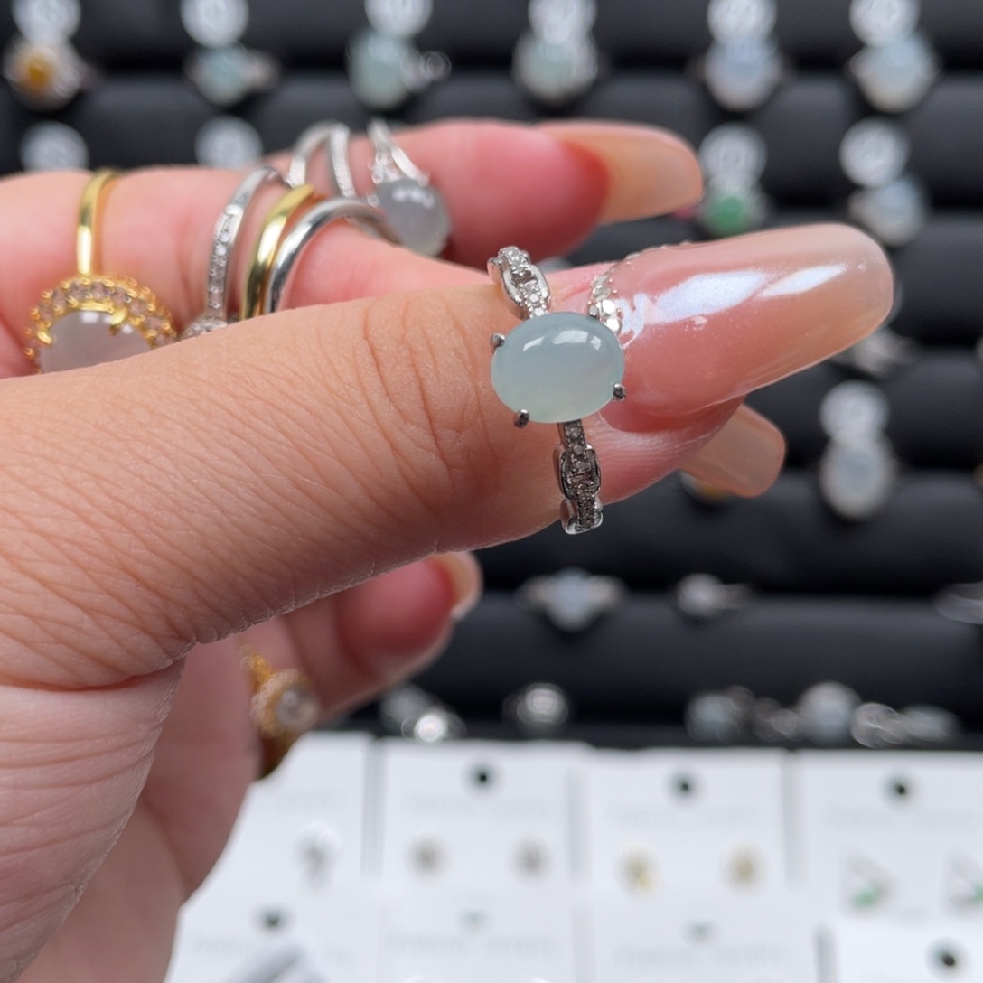 翡翠戒指银S925镶嵌戒指