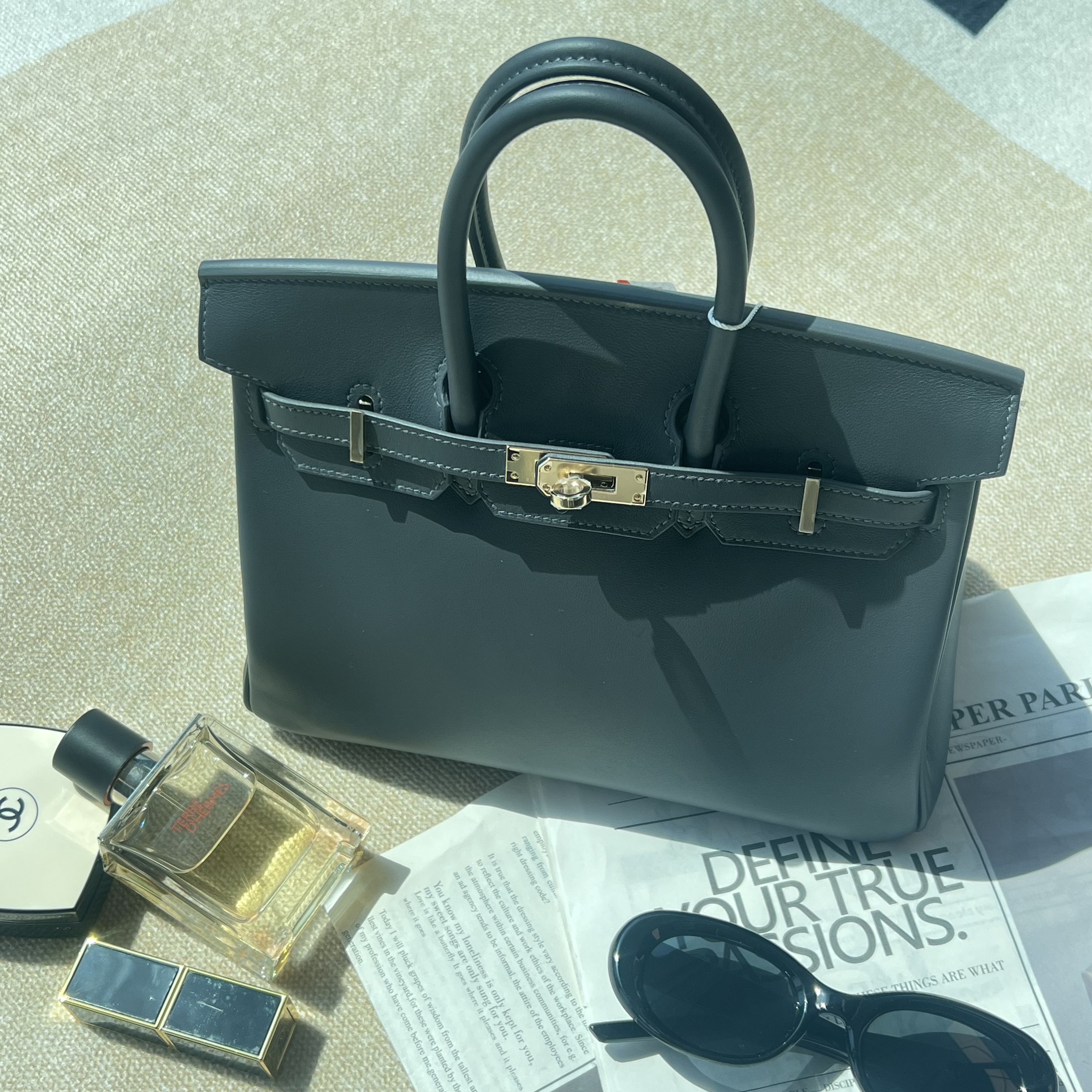 99新 Hermes/爱马仕 bk25石板灰金扣W刻/手提包/250505VRSHL01