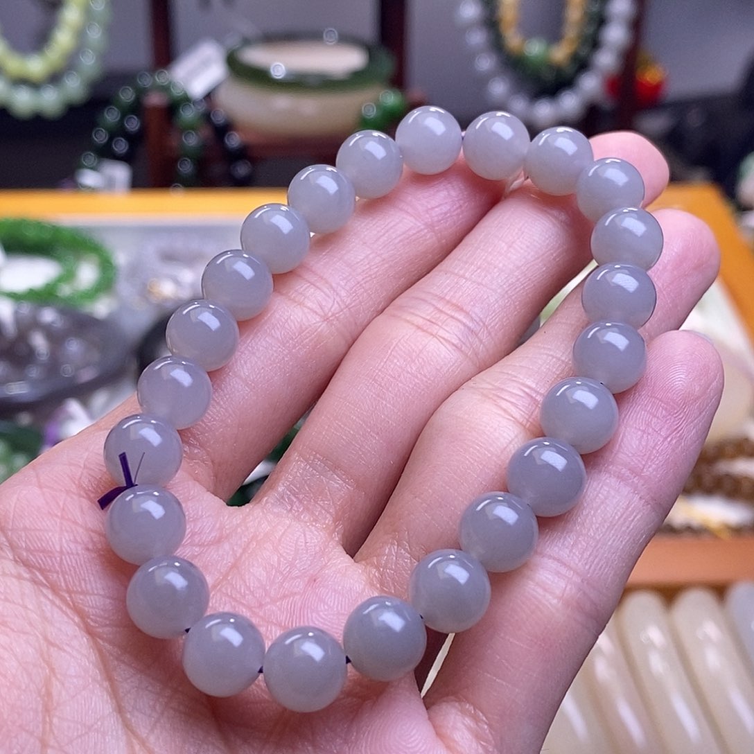 和田玉烟紫手串8MM未镶嵌