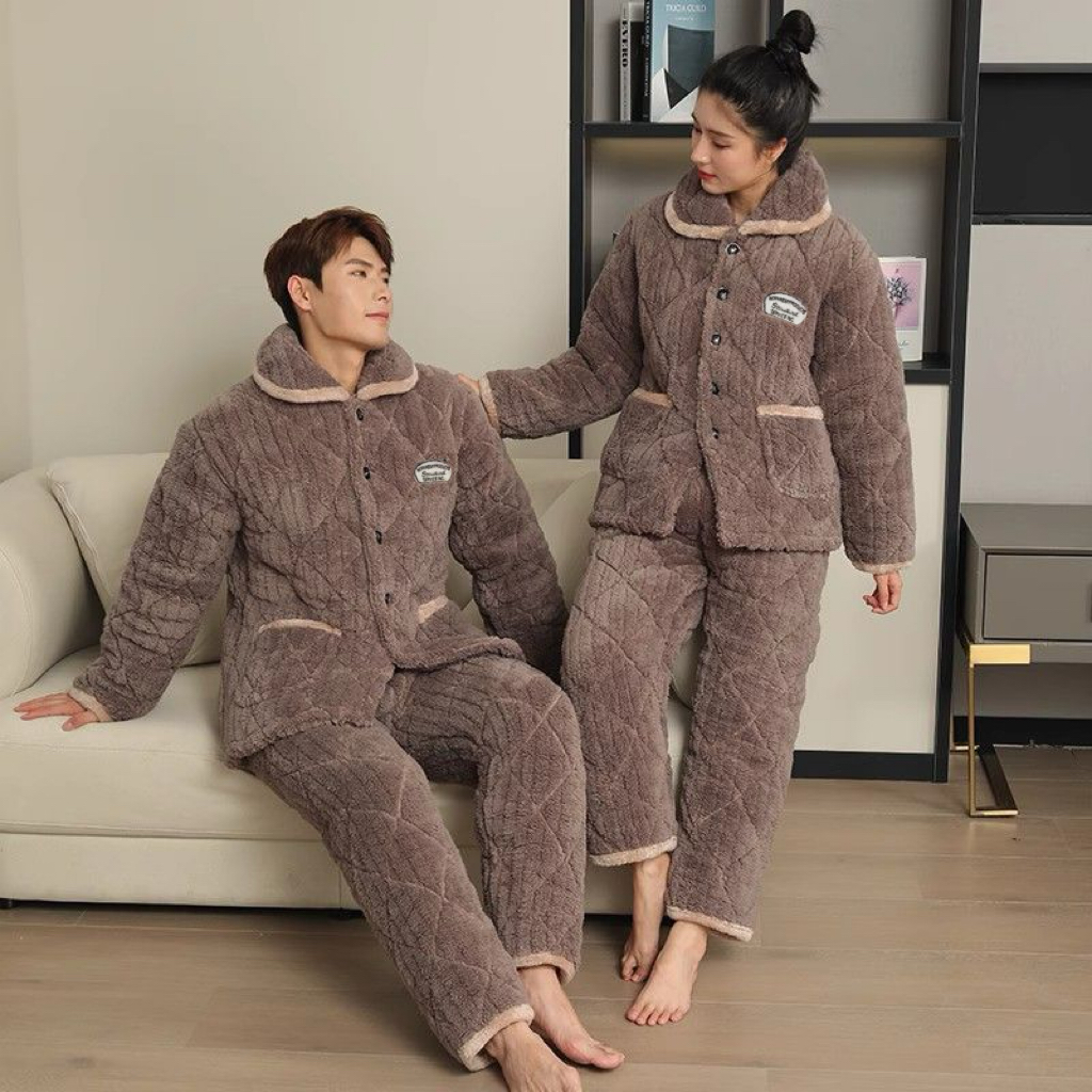 【现货库存】男女睡衣保暖冬季年睡衣男士男士加绒睡衣家居服套装