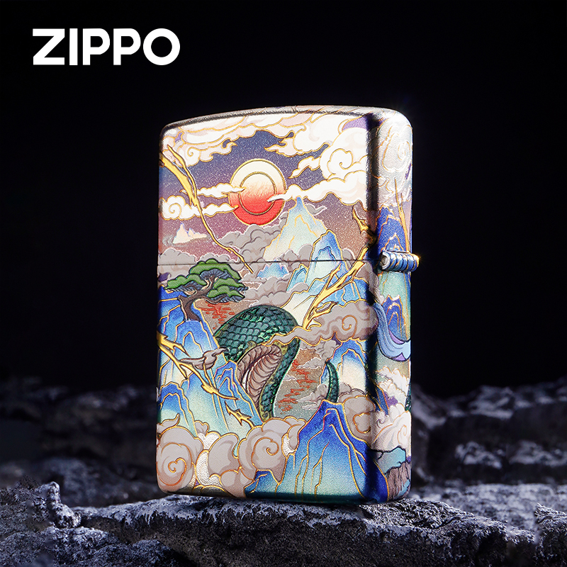 ZIPPO正版打火机 镀银烫金霓云腾蛇 送礼收藏DY9902CY
