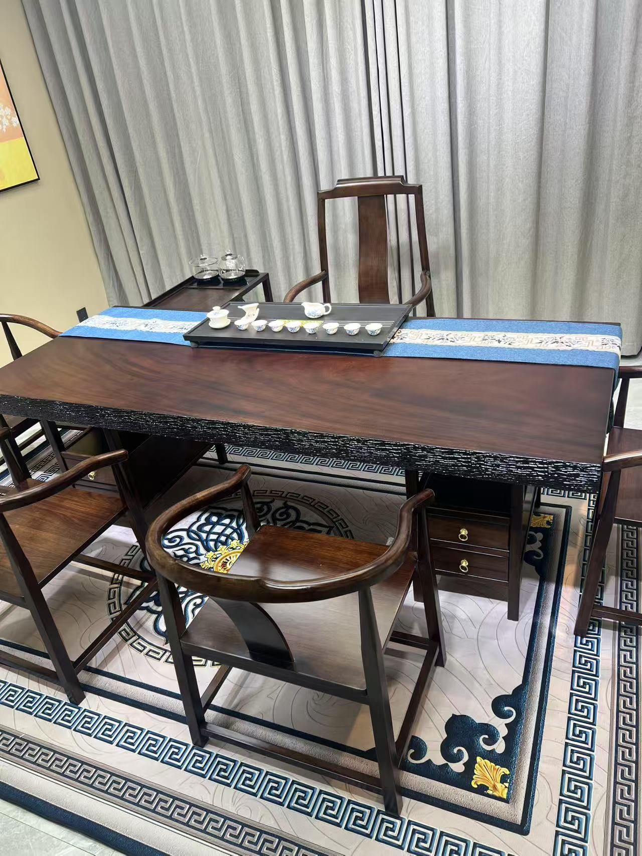 【定制连接】黑胡桃木新中式大板茶台董事长办公泡茶两用