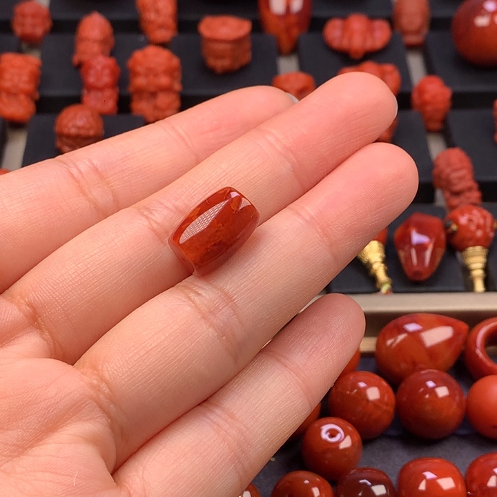 南红玛瑙未镶嵌火焰纹桶珠9.6×13.7